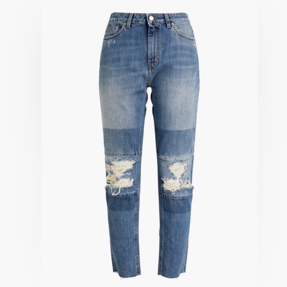 IRO Blue Patchwork Distressed Boyfriend Jeans